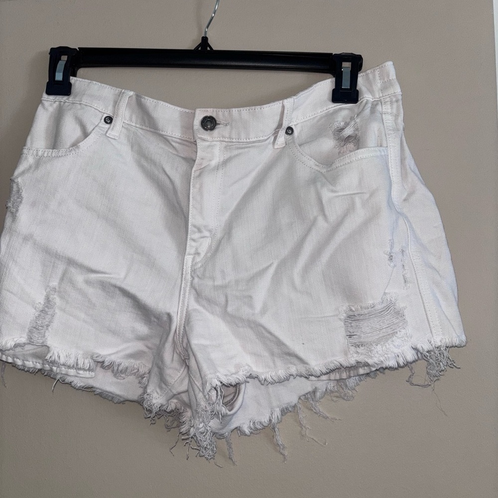 White Distressed Denim Shorts
